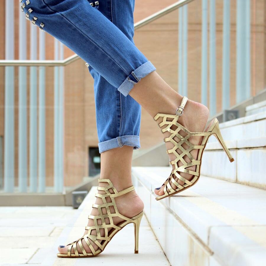 Golden leather sandals