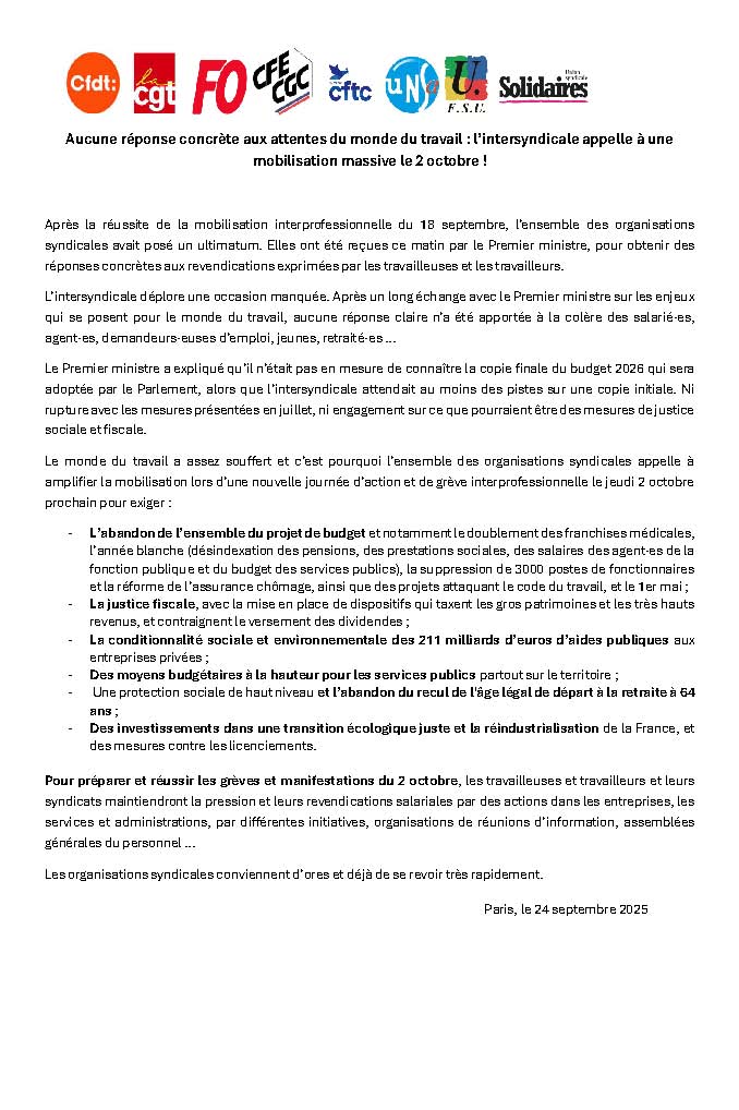 LE 2 OCTOBRE 2025 TOUS EN GREVE